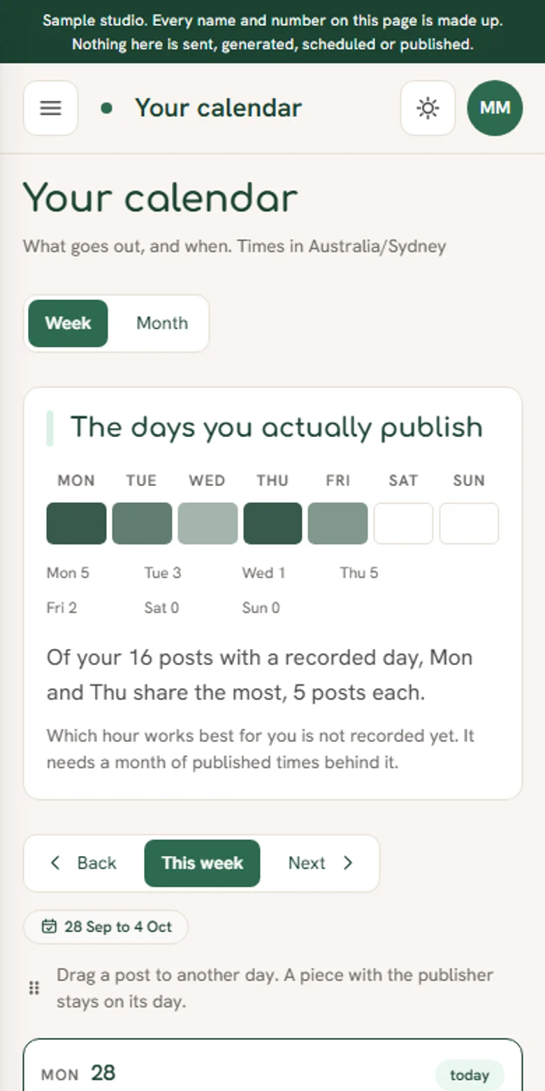 A post scheduled on the calendar
