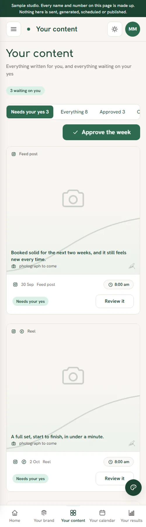 A post approved on a phone